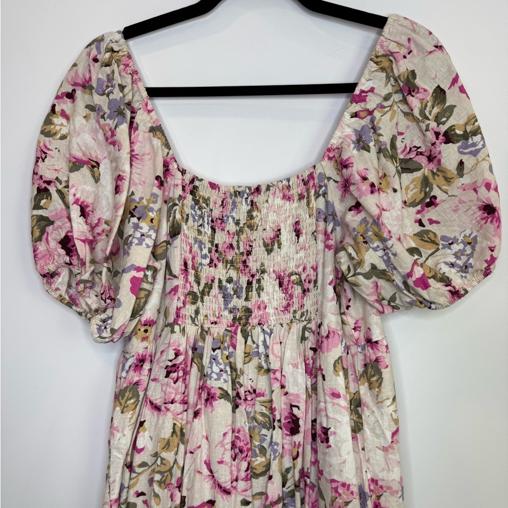 Reitman x The Birds Papaya Floral Puff linen blend Sleeve Dress size XL - Picture 5 of 11